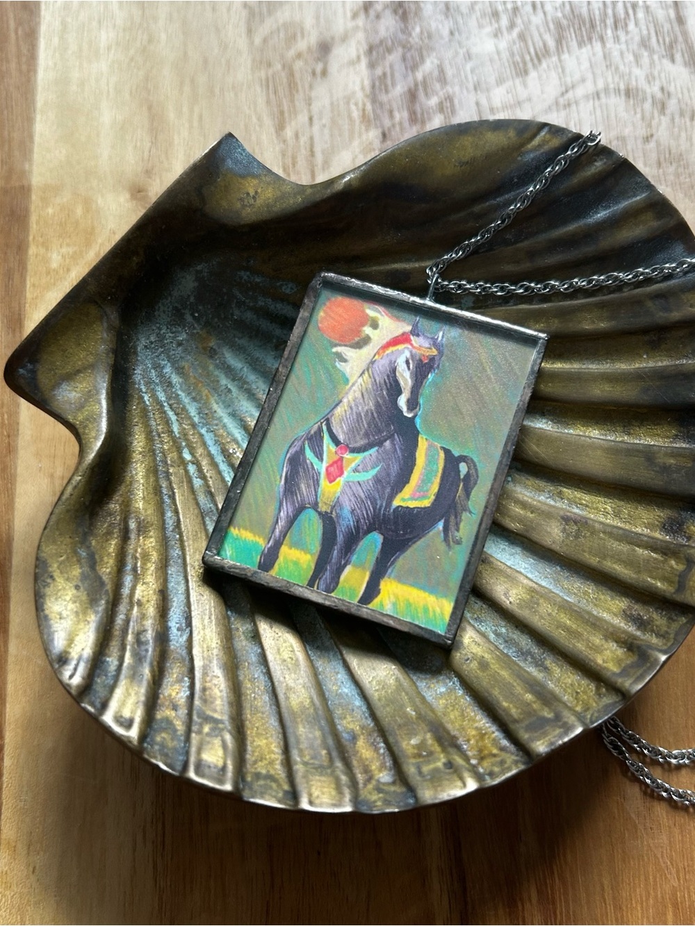 Mini Homemade Framed Horse Art Necklace